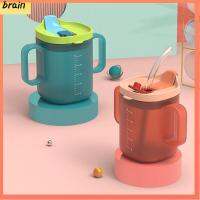 BRAIN 250ml ที่จับคู่ ถ้วยป้อนอาหารเด็ก กันรั่วซึม พร้อมหลอดดูด ถ้วยฝึกเด็ก ของใหม่ ที่มีขนาด ขวดน้ำน้ำ สำหรับเด็กๆ