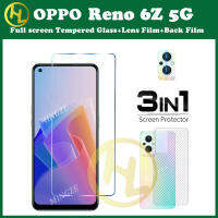 (3in1) สำหรับ OPPO Reno6Z 5G กระจกเทมเปอร์ฟิล์มป้องกัน + เลนส์กล้องถ่ายรูปฟิล์มป้องกัน + คาร์บอนไฟเบอร์ฟิล์มด้านหลัง Reno 10 9 8 8T 8Z 8Pro 7 6 7Z 7SE 6Z 4Z 5K 5K 4 3 2F/2Z 4G 5G อุปกรณ์ป้องกันหน้าจอ