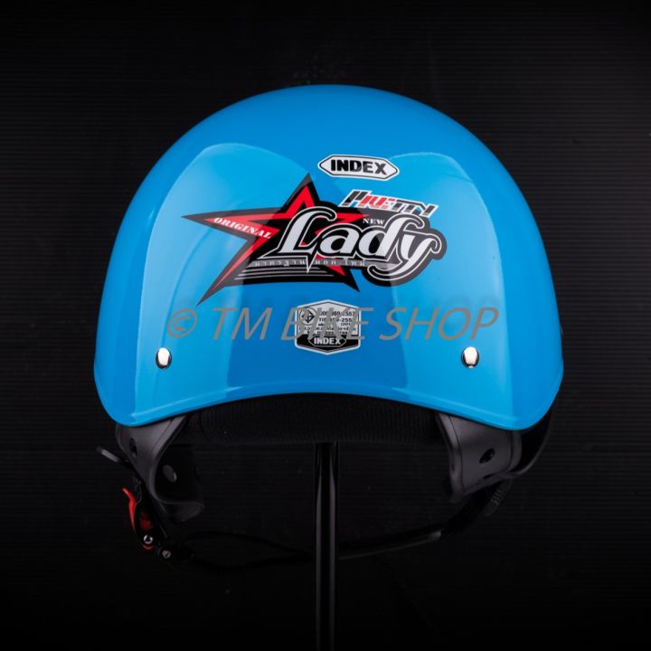 ส่งฟรี-หมวกกันน็อค-index-รุ่น-lady-new-สีฟ้า-หมวกกันน็อคครึ่งใบ-หมวกกันน็อคถูก-แถมฟรี-ชิลด์หน้าคละสี-1ชิ้น-by-tm-bike-shop