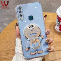 VWTEROKAI เคส3D ที่วางโทรศัพท์การ์ตูนโดราเอมอน,เคสสำหรับ VIVO Y17 Y15 Y12 Y11 Y12i T1 Y15S Y15A Y01 Y81 Y19กล้อง Y71ปกป้องชุบทองนุ่มฝาครอบหลังซิลิโคน