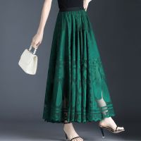 【CC】◘  Hollow Pleated Skirt Womens New A-word Big Gauze Length 80cm