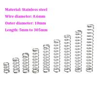 【✴COD✴】 zhongkouj558251 เส้นผ่าศูนย์กลางสาย0.6สเตนเลสสตีลสปริงอัด Od 10มม. ความยาวสปริงรับแรงดัน5มม.-305มม