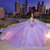 ✣❒ AEOZAD Vestido Quinceanera Roxo Brilhante Manga Puff Beading Tule 16 vestido de baile aniversário formal 15 anos