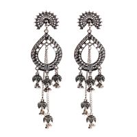 Womens Vintage Silver Water Drop Long Jhumka Earrings Indian Jewelry Turkish Carved Bells Earrings Tribal Gypsy Jewelry