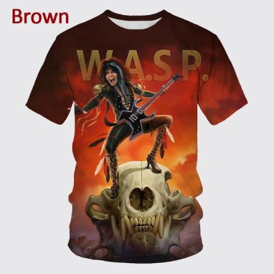 สไตล์ใหม่ฤดูร้อนปี 2023 W.A.S.P. เสื้อยืดแขนสั้นผู้ชายพิมพ์ลาย 3d บุคลิกภาพฮิปฮอปเสื้อยืดคอกลมแบบสบาย ๆ