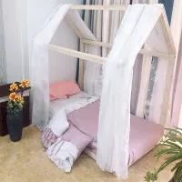 【LZ】☁♘  Bed Curtain Childrens Small Wooden Roof Tent Play House Bed-Curtains Mosquito Net Princess Lace Kids Girl Bedroom Decoration