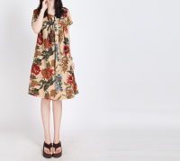 2021 Korean loose large round neck printed cotton dress