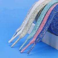 【LZ】ஐ  Cadarços Glitter para tênis de corrida atlética cadarços planos cordas de inicialização elegantes 1cm de largura 1 par