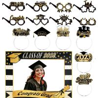 2023 Black Gold Graduation Photo Booth props Paper glasses Photo Frame for Graduation Party Congratulations Grad Decor Supplies Colanders Food Straine