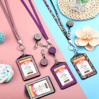 4ชุด Rhinestone Lanyard ID Card Holder Crystal Retractable Badge Reel Rhinestone Neck Lanyard Card Holder