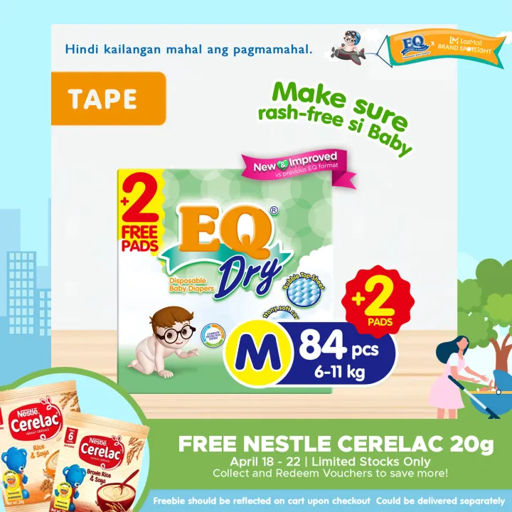 EQ Dry Mega Pack Medium (6-11 kg) - 86 pcs x 1 pack (86 pcs) - Tape Diaper