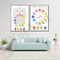 Owl Kids Wall Art - How To Tell Time, Kids Clock Education, Home Wall Decor Poster