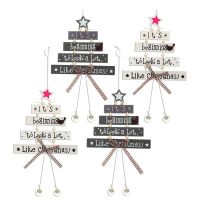 4Pcs Christmas Wood Tree Pendant Wooden Crafts Wooden Card Hanging Ornaments for Christmas Window Door Decorations