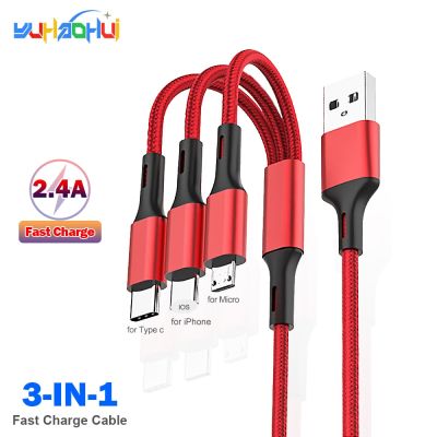 2.4A Max 3-In-1 USB Cable Fast Charging Cable Lightning For iPhone Type C Mobile Phone Charge Cable For Xiaomi Samsung USB Micro Docks hargers Docks C