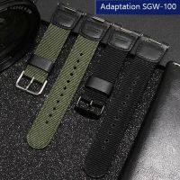 （Bar watchband）อุปกรณ์เสริมสำหรับนาฬิกา SGW-100-1V,2000B ผ้าแคนวาสไนล่อน GW-3000B G สีเขียวทหารสีดำ