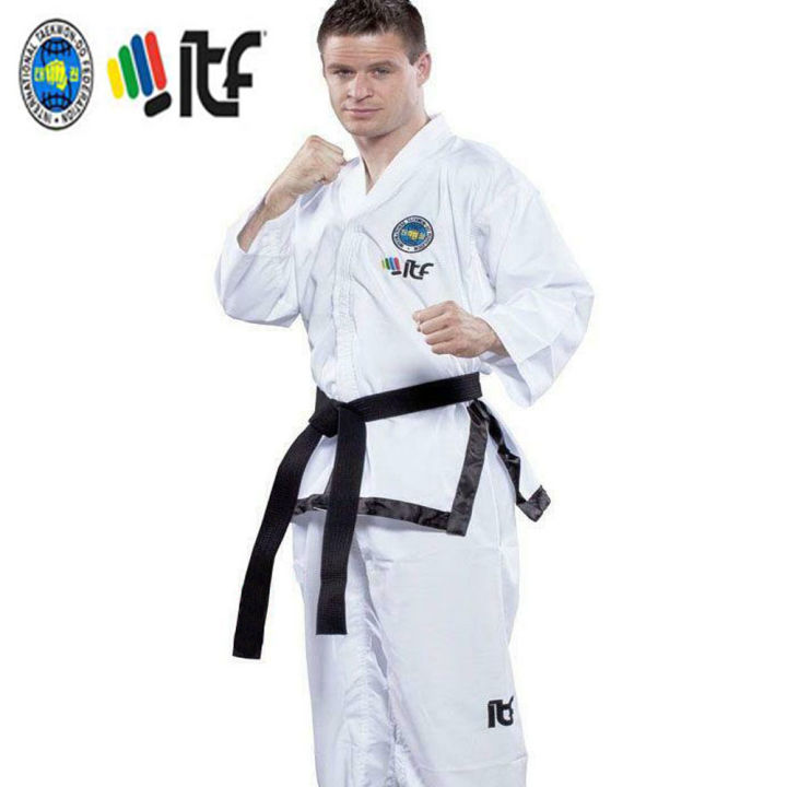 itf-taekwondo-1-6dan-ultralight-breathable-สีขาวชุดเสื้อผ้าแขนยาวฟิตเนสการฝึกอบรม-dobok-เย็บปักถักร้อย-gi-คาราเต้