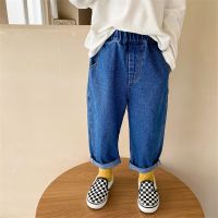 Korean style boys washed cotton jeans 1-7T solid color fashion all-match straight denim pants