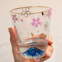 Creative Sakura Mount Fuji Glass Tea Cup Mug Wineglass Clean Glasses With Double Bottom Cold Drink Juice Milk Cups Drinkware New Cups  Mugs Saucers