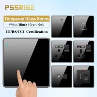 PSSRISE EU UK Wall Switch Socket with 5V 3.1A USB Type-c Charger Full Tempered Glass Panel Light Switch TV Computer Power Outlet