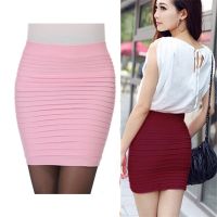 【LZ】✺  Mini saia elástica plissada cintura alta Bodycon saias lápis curtas monocromáticas rosa preto azul escritório de negócios quente barato