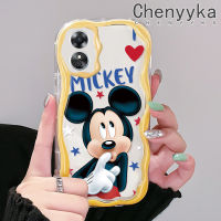 เคส Chenyyka สำหรับ OPPO เคส A17K A17ลายการ์ตูนมิกกี้สีสันสดใสขอบเป็นลอนเคสโทรศัพท์โปร่งใสเนื้อครีมใหม่กันกระแทกเคสนิ่มป้องกันเลนส์กล้องเคสใส