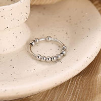 BALMORA 100 925 Silver Anti Anxiety Silver Beads Rings For Women Girl Vintage Fidget Spinner Band Stacking Ring Jewelry Gift