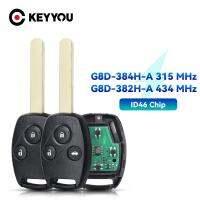 KEYYOU ID46 Ki Jarak Jauh ชิปเคลื่อนที่2/3 Tombol 315Mhz 433.92Mhz สำหรับ Honda Accord CR-V HR-V ซิตี้โอดิซเซ Civic G8D-384H-A G8D-382H-A