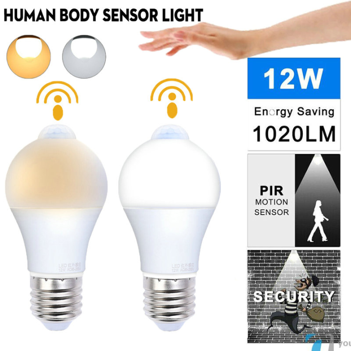 หลอดไฟเซนเซอร์ตรวจจับการเคลื่อนไหว-e27-12w-ไฟสำหรับเซ็นเซอร์ของ-pir-เปิด-ปิดอัตโนมัติห้องนั่งเล่นในบ้านห้องนอนหลอดไฟประหยัดพลังงานไฟแอลอีดีสว่างมาก