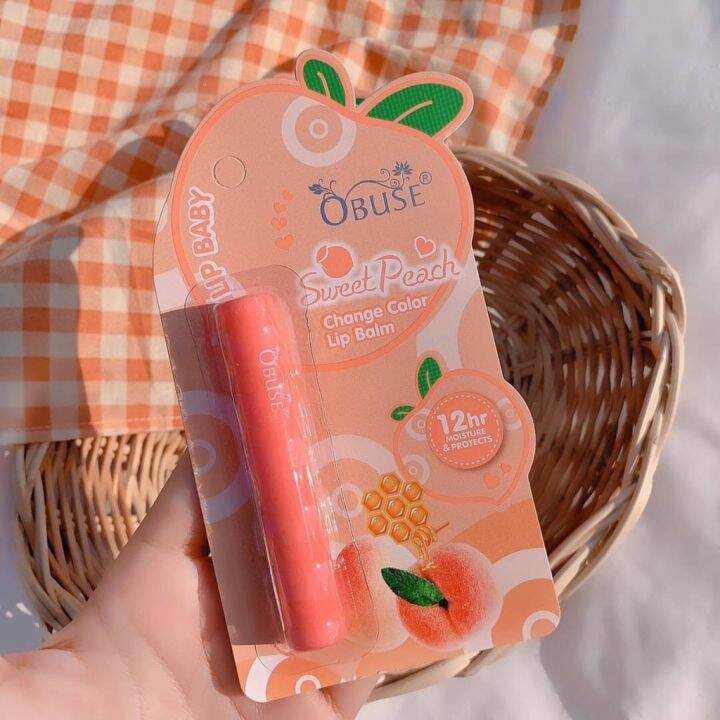 obuse-sweet-peach-change-color-lip-balm-ob-1430-โอบิ๊ว-ลิปมันเปลี่ยนสีลูกพีช