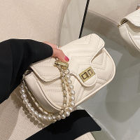 Pu Leather Shoulder Bag Casual Crossbody Bags for Women Solid Color Luxury Designer Handbag Chain Pearl Womens Bag 2022 Trend