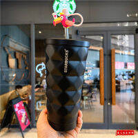 Starbuck ถ้วยฟางตัดเพชรสีดำ,ถ้วยน้ำสเตนเลสสตีลความจุมากฝาปิดอเนกประสงค์สำหรับผู้ชาย