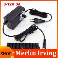 Merlin Irving Shop Universal Adjustable CCTV Power Supply Adapter AC 100-240V to DC 3-12V 3A 36W Charger 5.5x2.1mm Jack Plug DC Female Connector L