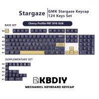 Kbdiy GMK Stargaze Clone Keycap คีย์เชอร์รี่โปรไฟล์ปุ่มกด PBT  สีเหลืองสีน้ำเงิน124ชุดตัวครอบปุ่มคีย์บอร์ดสำหรับคีย์บอร์ดแบบกลไกสวิตช์ MX กำหนดเอง