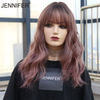 Synthetic Wigs for Women with Bangs medium Wavy Wig High Temperature Fiber BluePinkBrown 3 color CosplayPartyDaily Wigs