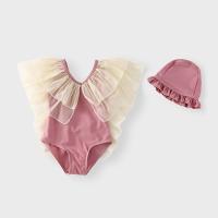 Kids Girls Swimwear One-Pieces Solid Ruffled V-Neck Swimming Swimsuit Beach Kids Bathing Suit Baby Girl Summer Clothes