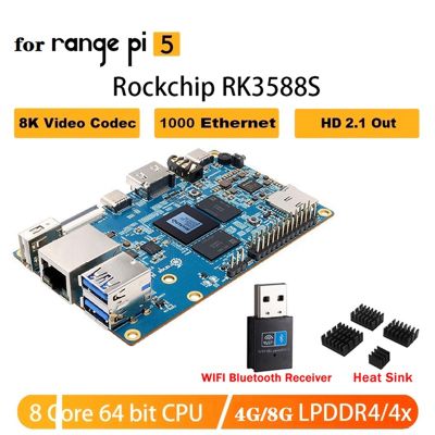 For Orange Pi 5 RAM RK3588S 8-Core ARM 64Bit 8K Gigabit WiFi+BT Development Board+WIFI BT 2 in 1 Receiver+Heat Sink