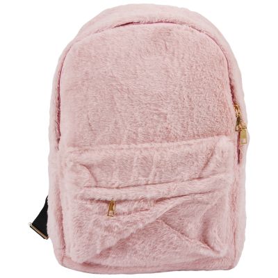 Women Soft Faux Fur Plush Backpack Shoulder Bag Fluffy School Bag with Heart Pendant (Pink)