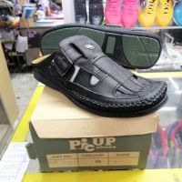 Picup รุ่น 1166 รองเท้าหนังแท้ ผู้ชาย สีดำ แบบสวม เปิดส้น Size 38-45