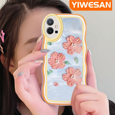 Jlingji เคสสำหรับ VIVO Y55S 2023มุกแวววาวส้มดอกไม้สีชมพูสีขอบนุ่มกันกระแทกแบบใสเคสมือถือเคสโทรศัพท์ปกป้องทนทานต่อรอยขีดข่วน