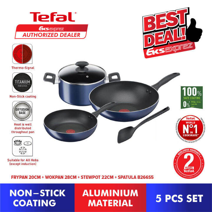 Tefal Clear Cook 5 Pcs Set B266S5 (20cm Frypan + 28cm Wokpan + 22cm ...