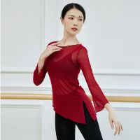 ☋ Dance Clothing Female Adult Classical Dance Practice Clothing Gauze Elastic Mesh Top Ballet Long Body Training Clothing