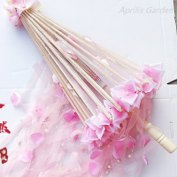 Ancient Hanfu Ribbon Flower Parasol Clear Chinese Lace Umbrella Cosplay Props Fairy Pearl Flower Moschino Women Paraguas