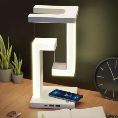 FTOYIN Suspending Anti-gravity Night Light 10W Wireless Charging Multifunction Desk Lamp Dimmable Table Lamp For Bedroom Decor Night Lights
