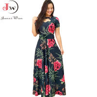 S ~ 5XL ผู้หญิงฤดูร้อนชุดยาว Y2k ลำลองชายแขนสั้น Boho สไตล์ดอกไม้พิมพ์ Elegant Bodycon Party Maxi Dresses