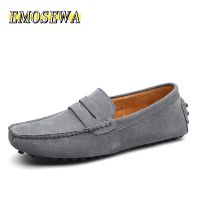 HOT★EMOSEWA แฟชั่นผู้ชาย Loafers Men รองเท้าหนังนิ่มหนังรองเท้าแตะ Masculino Breathable SLIP บนเรือรองเท้ารองเท้าส้นเตี้ย Hommes