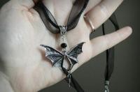 Halloween Flying Vampire Bat NecklaceBlack RibbonGothic Vampire Spooky Jewelry Women JewelryDark Stylegift for Bat Lover