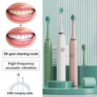 HOKDS Powerful Ultrasonic Sonic Electric Toothbrush USB Charge  Electronic Whitening Tooth Brush 5 Gears 8 Brushes Replacement Heads