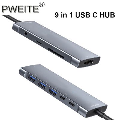 อุปกรณ์เสริมสำหรับการเชื่อมต่อกับแลบทอปอะแดปเตอร์ HDMI ชนิด C ฮับ USB 9ใน1สำหรับ HP Dell XPS แมคบุ๊กโปรแอร์พื้นผิวหัวเว่ย MateBook 14 13 Feona