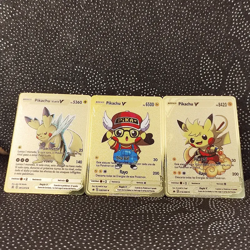 7000 HP Metal Pokemon Cards Spanish Letters Golden Iron GX EX Shiny Pokémon  Mewtwo Gengar Charizard Eevee Pikachu Children Toys - AliExpress