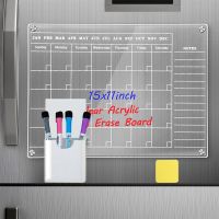 ❖┋❣ New Acrylic Magnetic Calendar Set for Fridge Transparent Planning Whiteboard Dry Erase Calendar with 4 Markers and Pen Holder